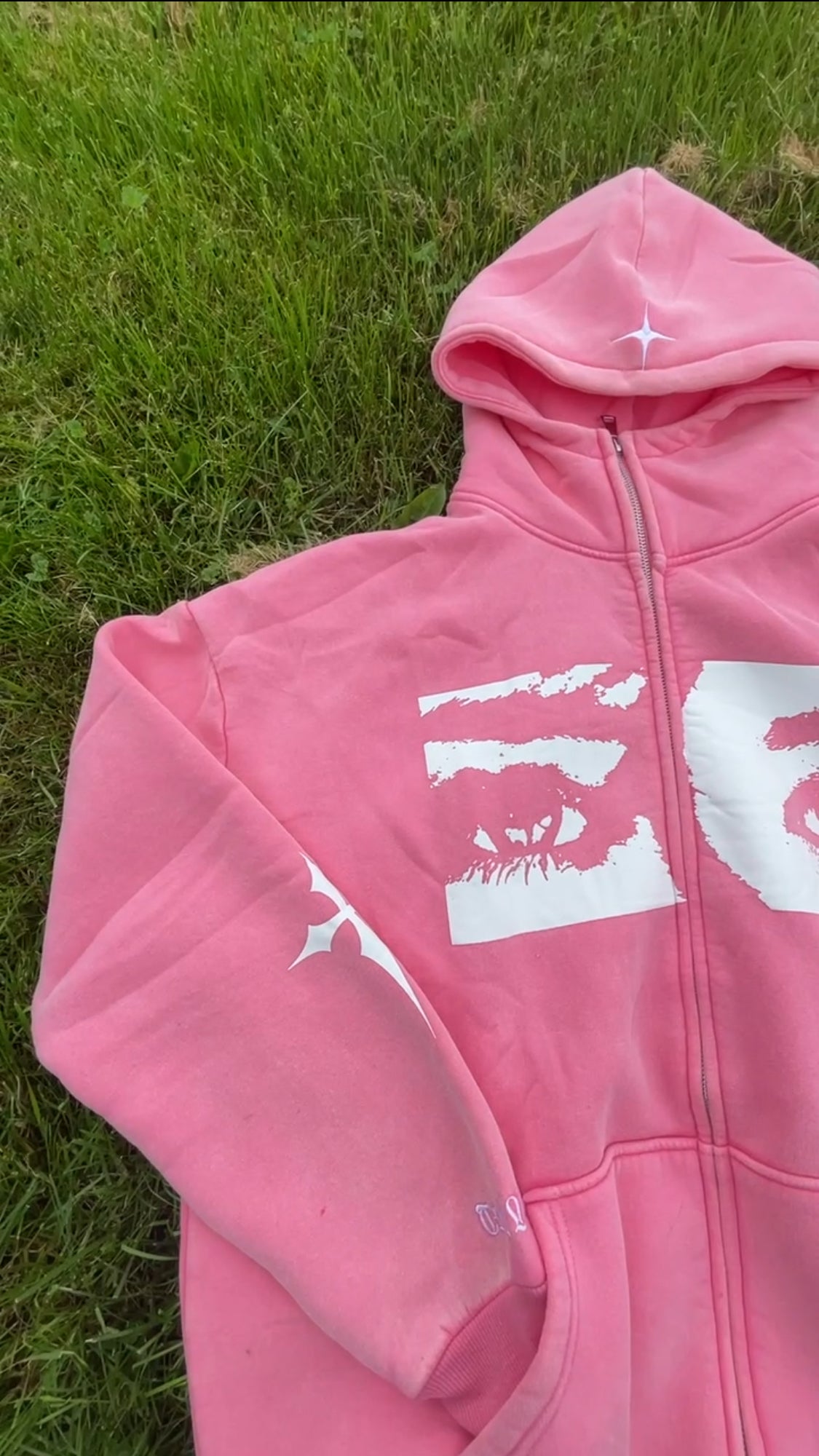 Savior Eyes Pink Acid Wash Hoodie