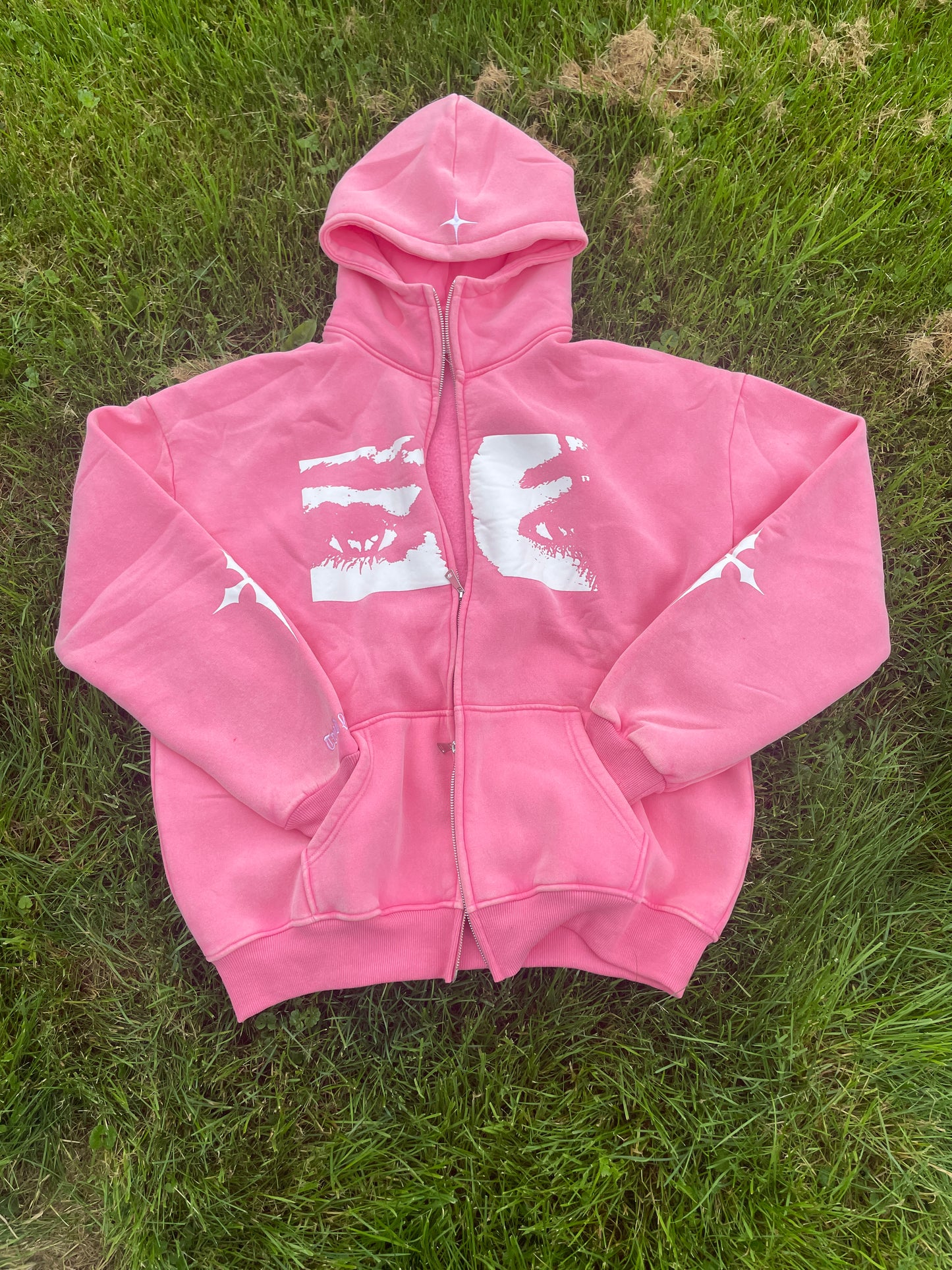 Savior Eyes Pink Acid Wash Hoodie